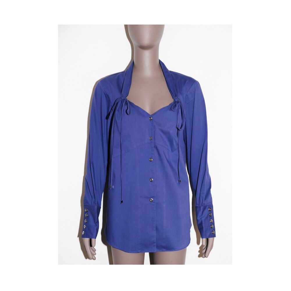 Cottagecore Navy Blue Button Down Shirt Long‎ Sleeve Blouse Size Medium